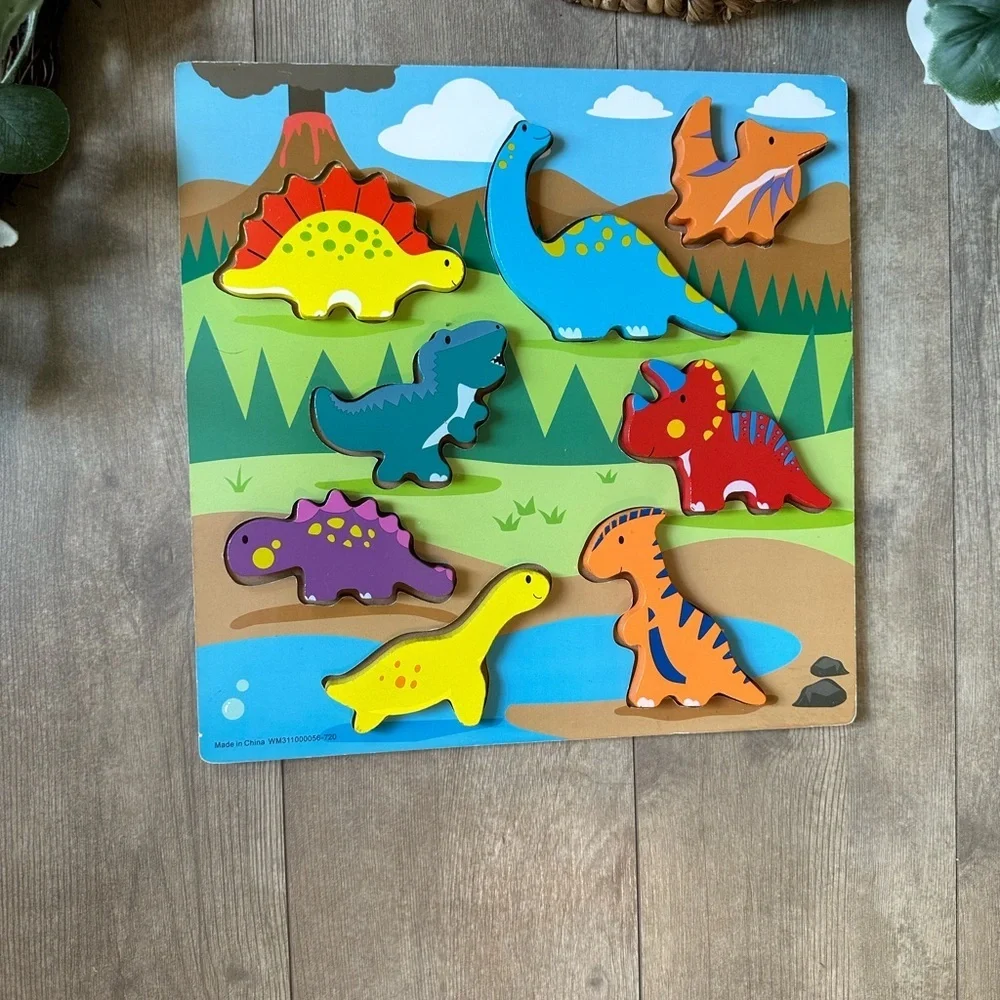 Dinosaur Wooden Puzzle for Kids Chunky Wood Colorful Dinosaurs